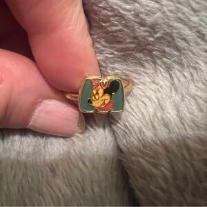 Minnie Mouse Vintage Enamel Gold Tone, Adjustable Ring, size 6, excellent cond.